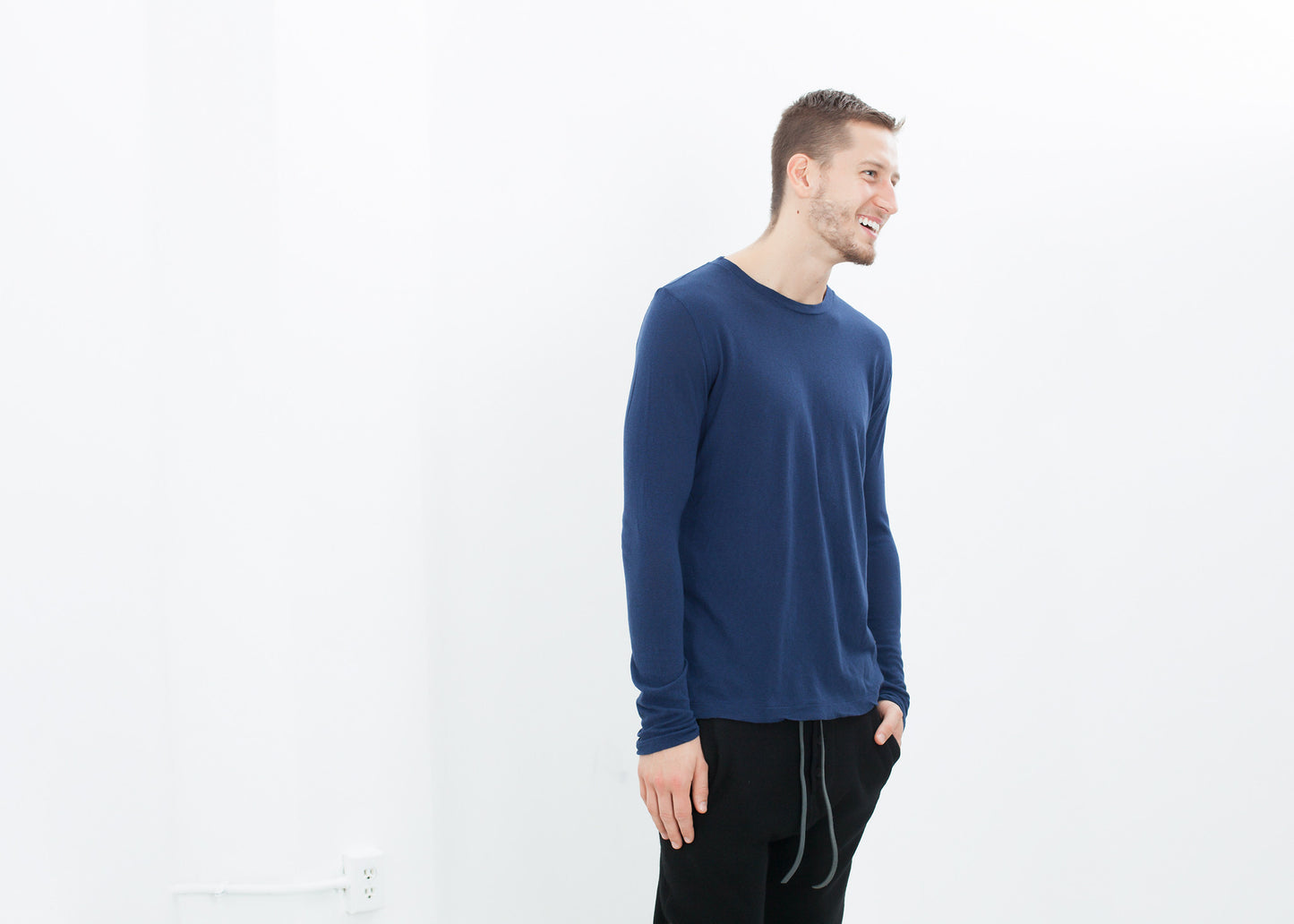 Cashmere Jersey Long Sleeve Tee in Navy